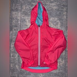 L.L. Bean Bright Pink Hooded Rain Jacket with Blue Lining, 5/6T